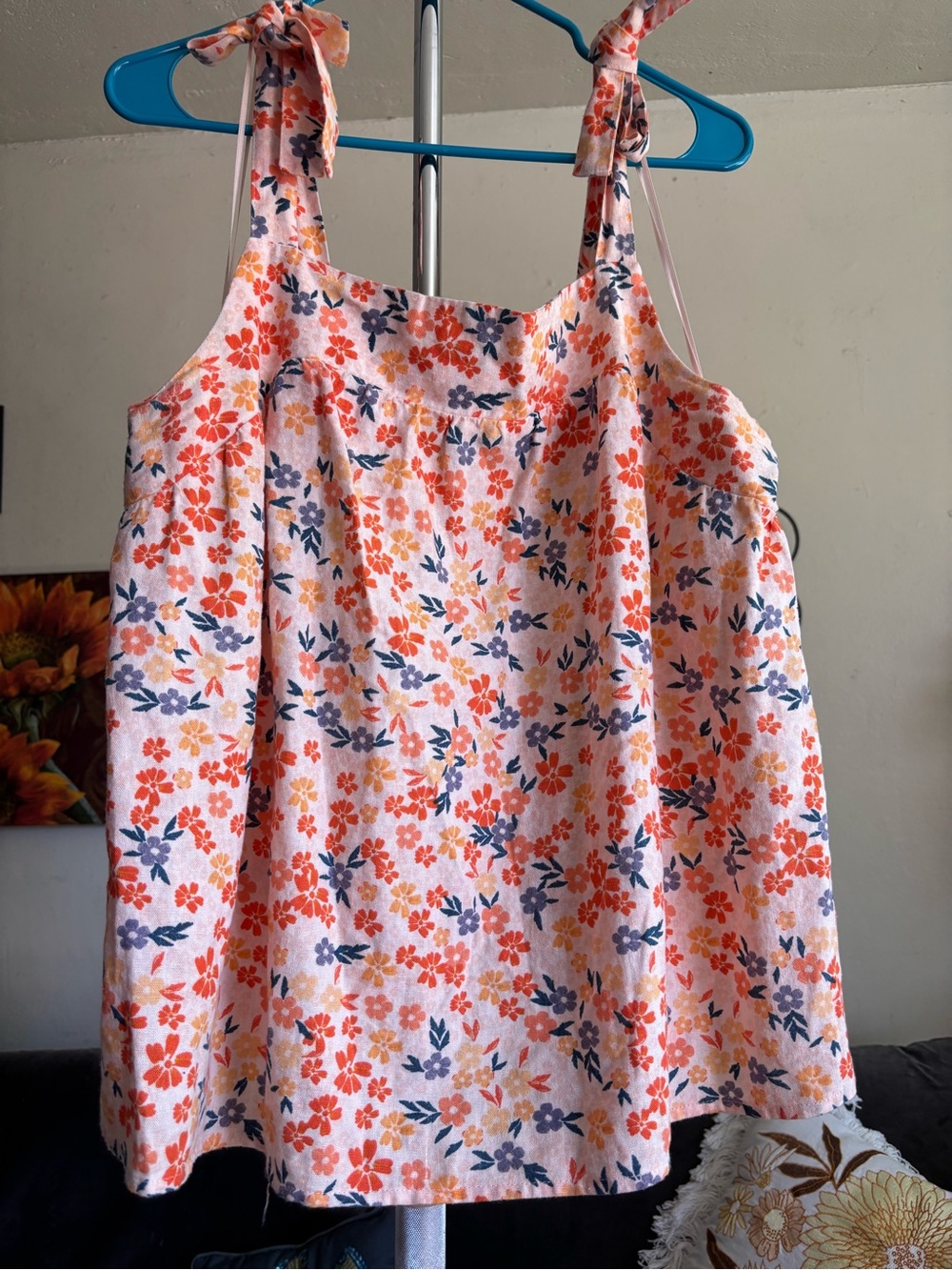 Floral Linen Blend Cami Top Plus Size XXL